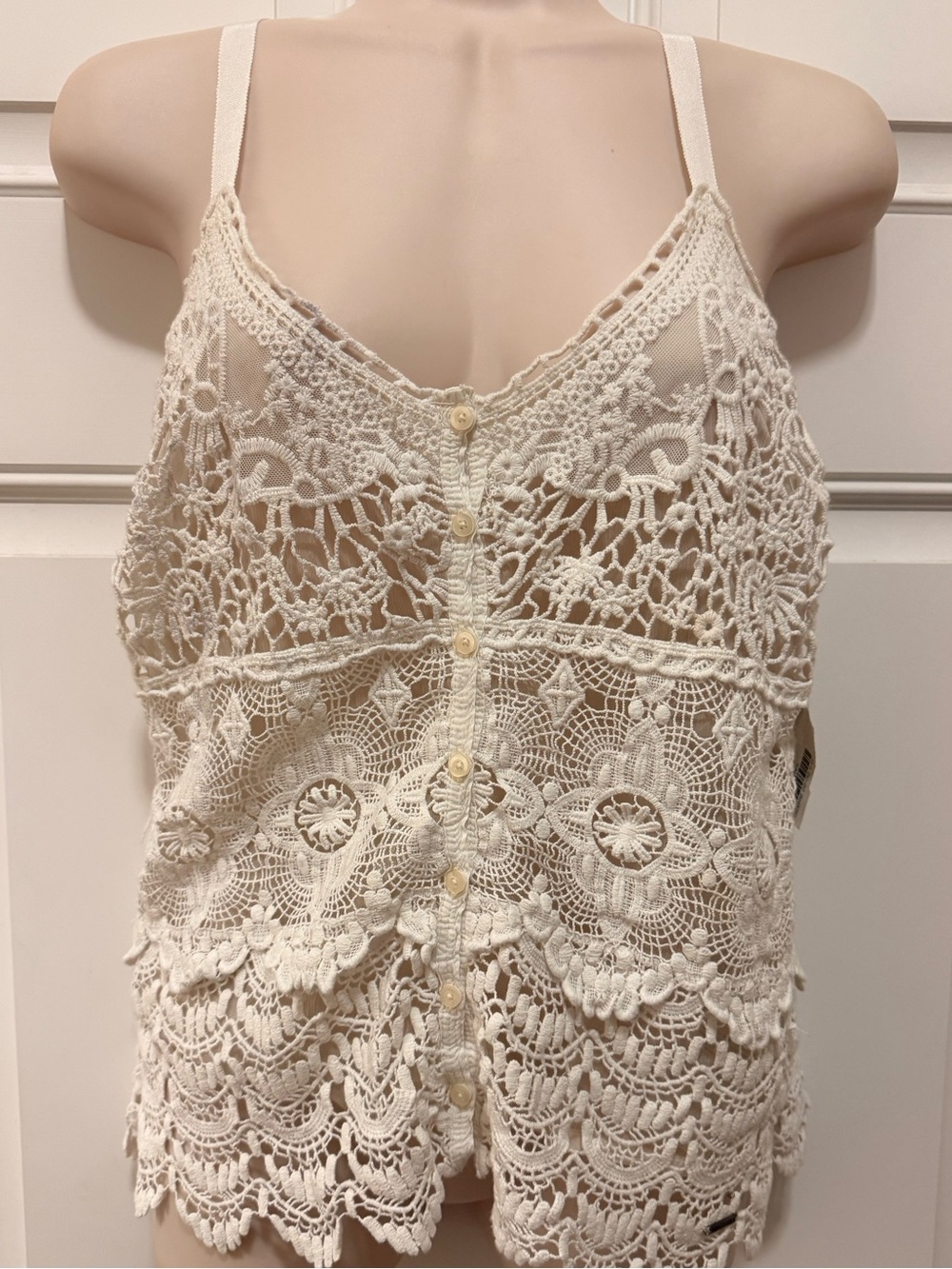 Hollister Crochet Lined Racerback Lacey Top- White, S